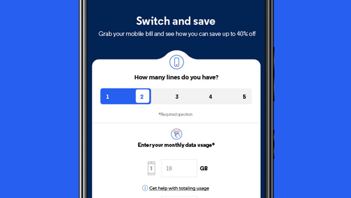 A phone screen shows Optimum Mobile plan options