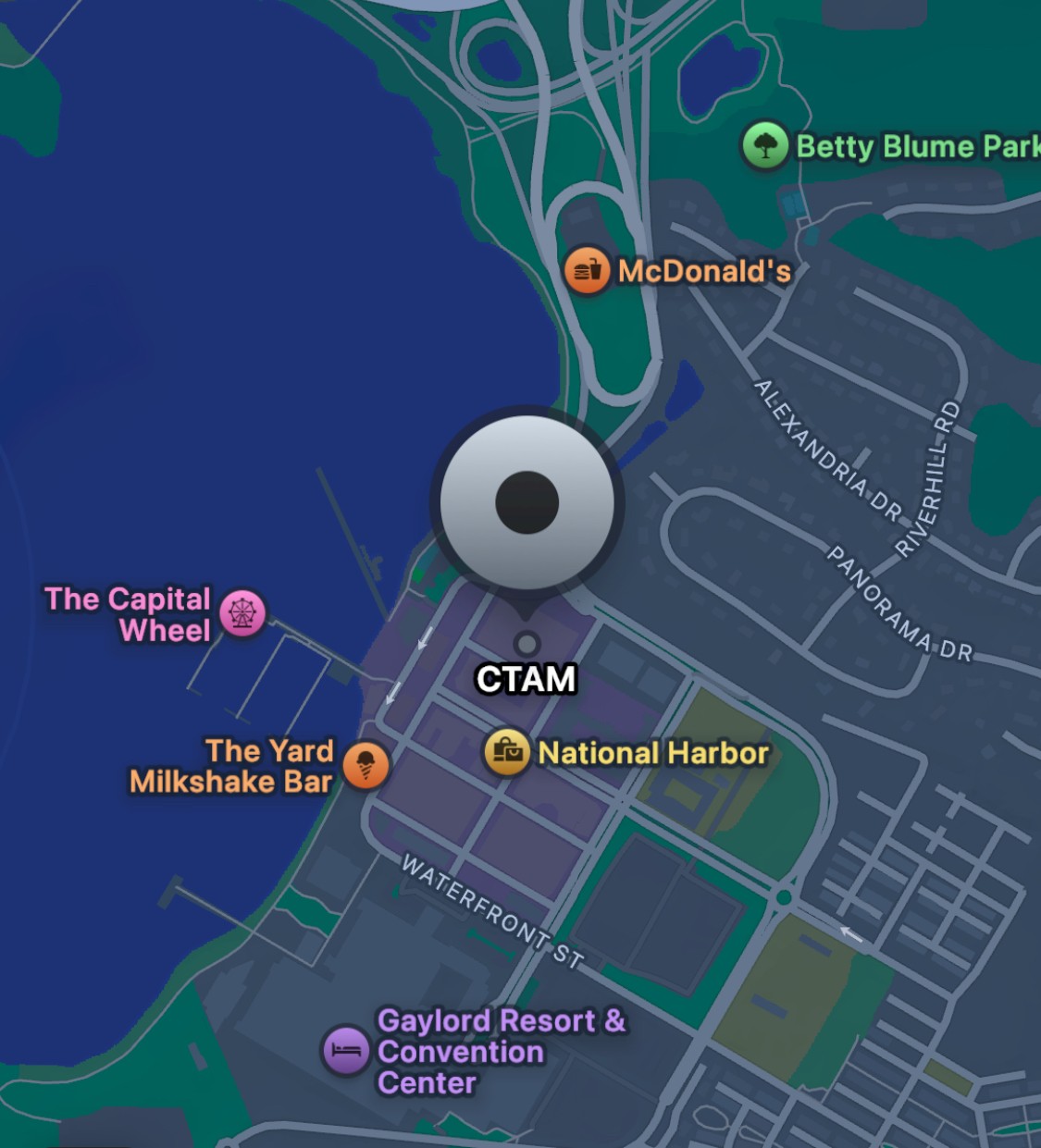 Map of the National Harbor showing where CTAM's offices are located