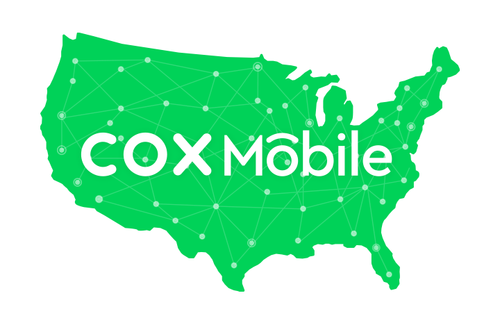Green map of the US with the words "Cox Mobile" on it